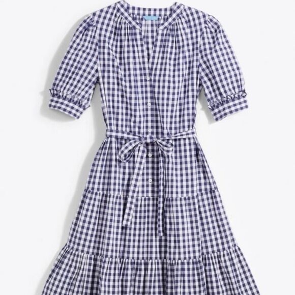 Draper James Loretta Nassau Navy and White Gingham Shirt Dress Size Small - Picture 3 of 5